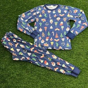 Hanna Andersson Blue Pajama Set with Colorful Print